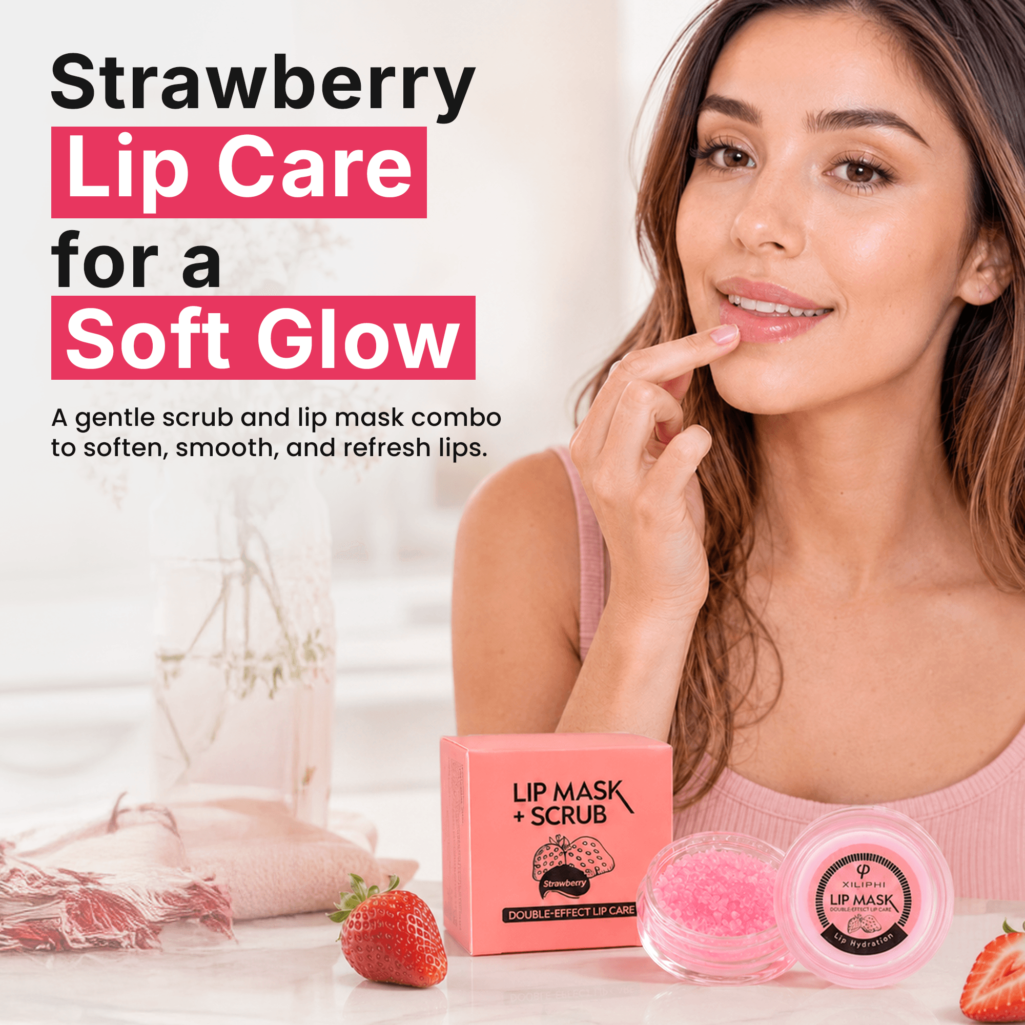 Strawberry Lip Mask/Scrub 2-in-1 infographic